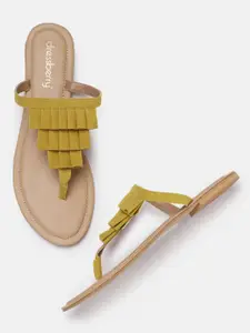 DressBerry Women Mustard Solid Synthetic T-Strap Flats