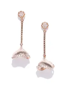 Zaveri Pearls Rose Gold-Plated CZ Stone-Studded Contemporary Drop Earrings