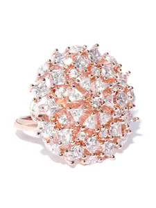 Zaveri Pearls Rose Gold-Plated CZ Stone-Studded Adjustable Finger Ring