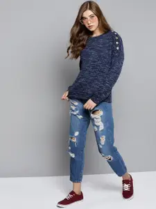 RARE Women Navy Blue Quilted Sweatshirt