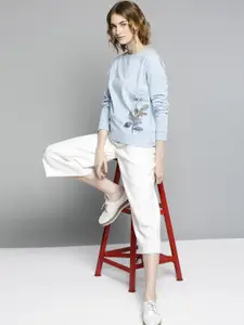 Marie Claire Women Blue Solid Sweatshirt