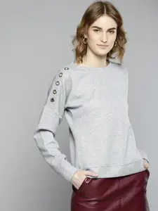Marie Claire Women Grey Self Design Sweatshirt