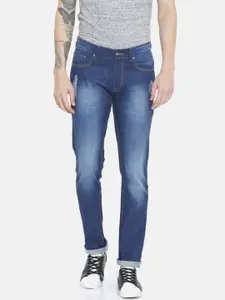 People Men Blue Slim Fit Mid Rise Low Distress Jeans