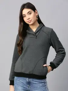 Athena Women Charcoal Grey Solid Sweatshirt