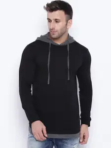 GRITSTONES Men Black Solid Hooded Sweatshirt