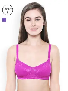 Bodycare Pack of 2 Self Design Non-Wired Non Padded T-shirt Bras E6520MAGPUR