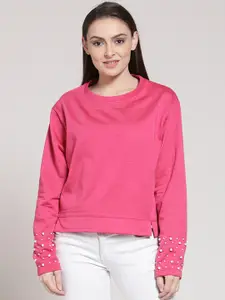 plusS Women Pink Solid Sweatshirt
