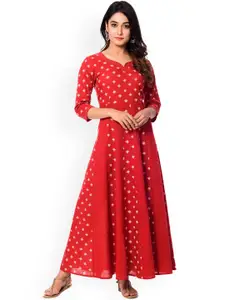 anayna Women Red Printed Fit and Flare Dress