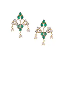 Silvermerc Designs Gold-Plated & Green Circular Handcrafted Drop Earrings
