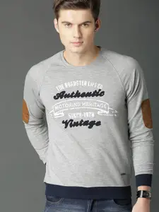 Roadster Men Grey Melange Printed Sweatshirt