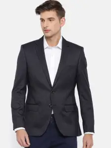 Parx Men Navy Blue Solid Slim Fit Single-Breasted Casual Blazer