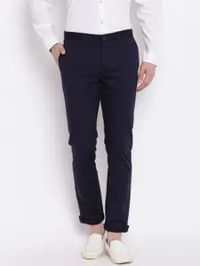 Blackberrys Men Navy Blue B-95 Slim Fit Low-Rise Solid Regular Trousers