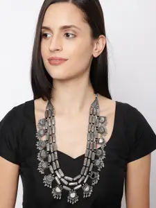 Fida Silver-Toned Metal Oxidised Necklace