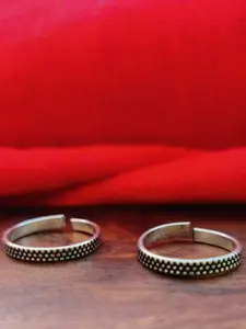 FIROZA Women Set of 2 Oxidised Silver-Toned Adjustable Toe Rings