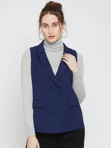 Marie Claire Women Navy Solid Tailored Fit Double-Breasted Blazer