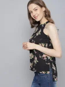Tokyo Talkies Women Black Printed A-Line High-Low Top