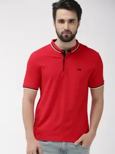 Levis Men Red Solid Polo Collar Pure Cotton T-shirt