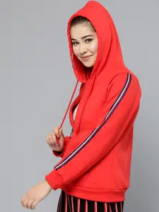 RARE Women Red Solid Hooded Sweatshirt