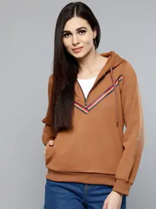 RARE Women Brown Solid Hooded Sweatshirt