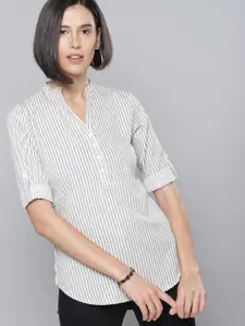 Tokyo Talkies Women Grey & White Striped Top