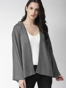 FOREVER 21 Women Charcoal Grey Solid Front-Open Sweater