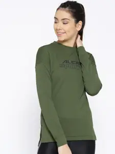 Alcis Women Olive Green Solid Sweatshirt