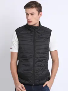 t-base Men Black Solid Lightweight Puffer Jacket