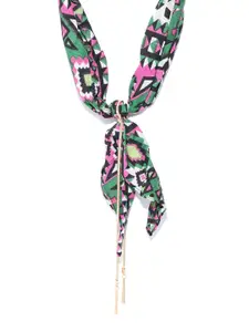 Blueberry Multicoloured Gold-Plated Printed Scarf Necklace