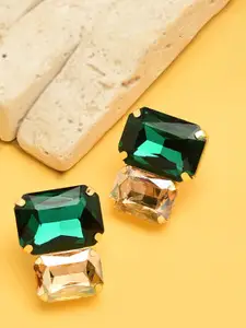 Zaveri Pearls Gold-Toned & Green Geometric Studs