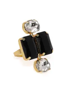 Zaveri Pearls Women Gold-Toned & Black Contemporary Adjustable Finger Ring