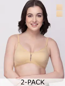 Floret Beige Solid Pack Of 2 Non-Wired Non Padded T-shirt Bra Katrina_Skin-Skin_40B