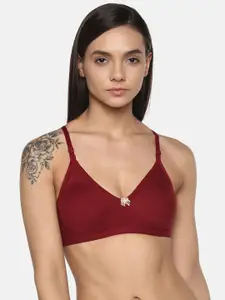 Leading Lady Cool Maroon Solid Non-Wired Non Padded T-shirt Bra