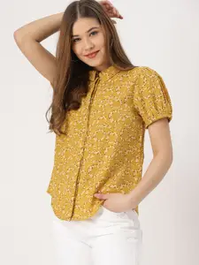 DressBerry Women Mustard Yellow Regular Fit Printed Casual Shirt