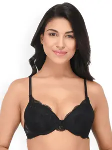 Quttos Black Solid Underwired Lightly Padded Push-Up Bra