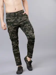HIGHLANDER Men Olive Green Slim Fit Printed Cargos