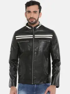 The Indian Garage Co Men Black Solid Biker Jacket