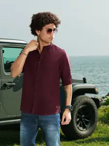 Roadster Men Maroon Cotton Linen Sustainable Casual Shirt