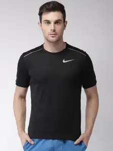 Nike Men Black Standard Fit Solid AS M NK DRY MILER DRI-FIT Running T-shirt