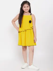 Stylo Bug Girls Yellow Solid Fit and Flare Dress