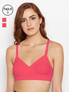 Bodycare Pack of 3 Coral Pink Solid Non-Wired Non Padded Everyday Bra E5589COCOCO