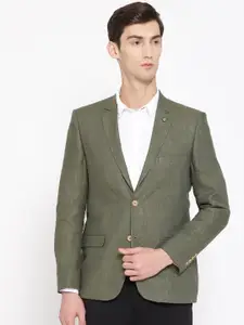 Arrow Men Olive Green Solid Body Tailored Fit Single-Breasted Linen Smart Casual Blazer