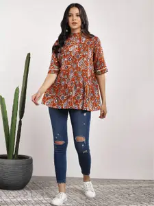 Sangria Women Rust Orange Ethnic Printed A-Line Kurtis