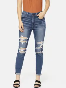 AMERICAN EAGLE OUTFITTERS Women Blue Regular Fit High-Rise Highly Distressed Stretchable Jeans
