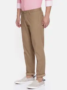 U.S. Polo Assn. Men Khaki Brown Self Design Austin Trim Slim Fit Chinos