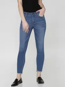 ONLY Women Blue Skinny Fit Mid-Rise Mildly Distressed Stretchable Jeans