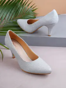Get Glamr Women Silver-Toned Solid Pumps
