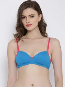 Amante Blue Solid Lightly Padded Non-Wired Demi coverage T-Shirt Bra BRA24201