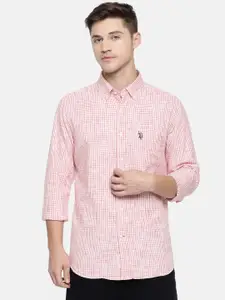 U.S. Polo Assn. Men Red & White Tailored Fit Checked Casual Shirt