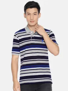 U.S. Polo Assn. Men Blue & Grey Striped Polo Collar T-shirt