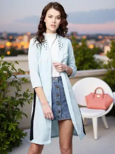 Zima Leto Blue Solid Open Front Shrug